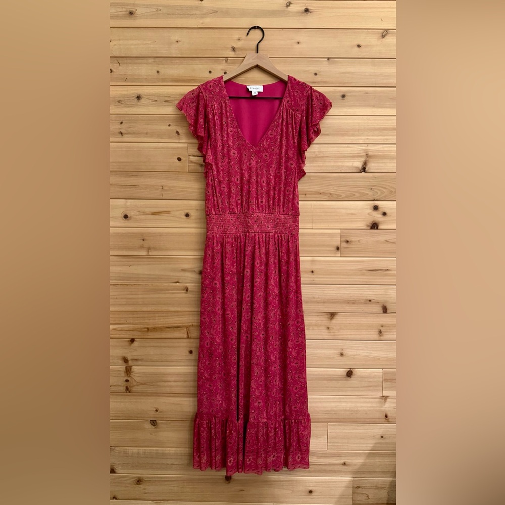 Evereve Size XS Elena Ditsy Floral V Neck Midi Length Short Sleeve Dress